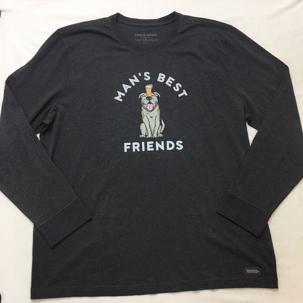 LIFE IS GOOD Graphic Shirt Men 2XL Black Crusher Tee  Long Sleeve Dog Beer